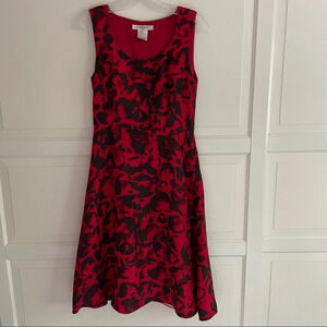 L.K. Bennett 100% silk red abstract pattern sleeveless a-line dress 8383